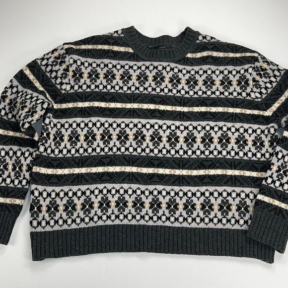 J. Crew 100% Lambswool Fair Isle Sweater Gray White Snowflake Size L - Picture 12 of 12